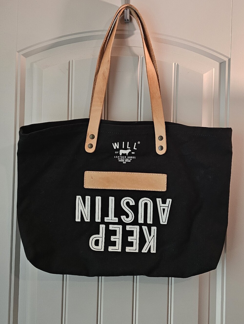 Will Leather Goods Keep Austin Canvas Tote Bag Black Leather Straps Texas Travel